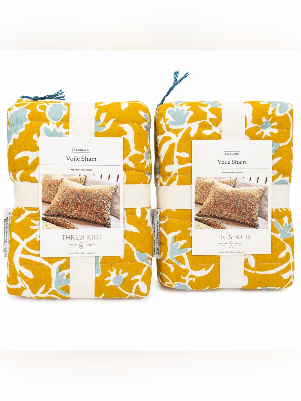 Threshold Floral Voile Sham Standard Pillow CoverSet Yellow Blue Cottagecore NWT